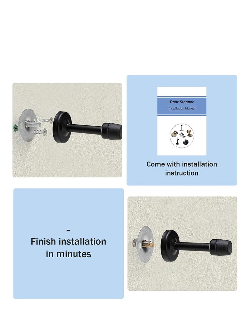 SOLARAE Door Stopper Black Stop Wall Mount with Rubber Bumper Tip for Sound Dampening Doorstop Protector Indoor Outdoor 2 Pack - Image 4