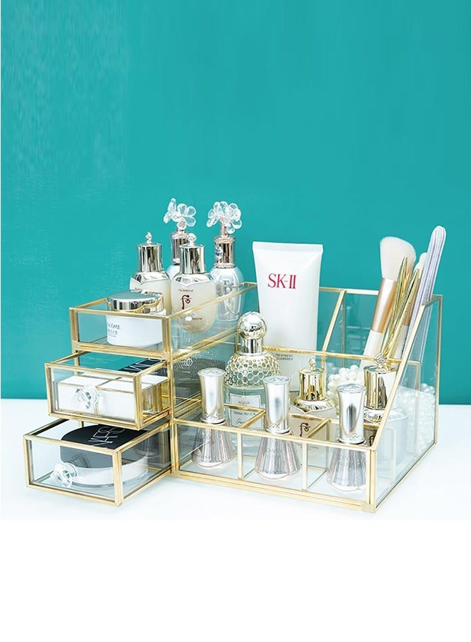 Glass Makeup Organizer Cosmetic Storage Box Skincare Display Rack with Drawers for Bathroom Vanity Bedroom Dresser Countertop Jewelry Box - Image 2