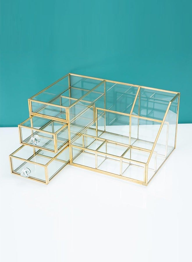 Glass Makeup Organizer Cosmetic Storage Box Skincare Display Rack with Drawers for Bathroom Vanity Bedroom Dresser Countertop Jewelry Box - Image 3