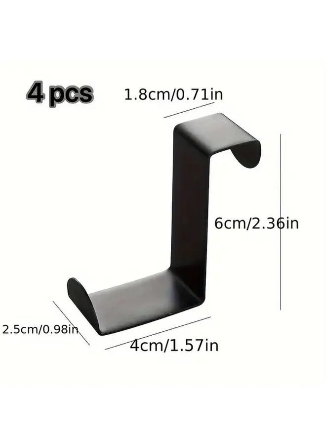 4Pcs Black S Shaped Hooks No Drill Cabinet Door Mounts Space Saving Storage - Image 1