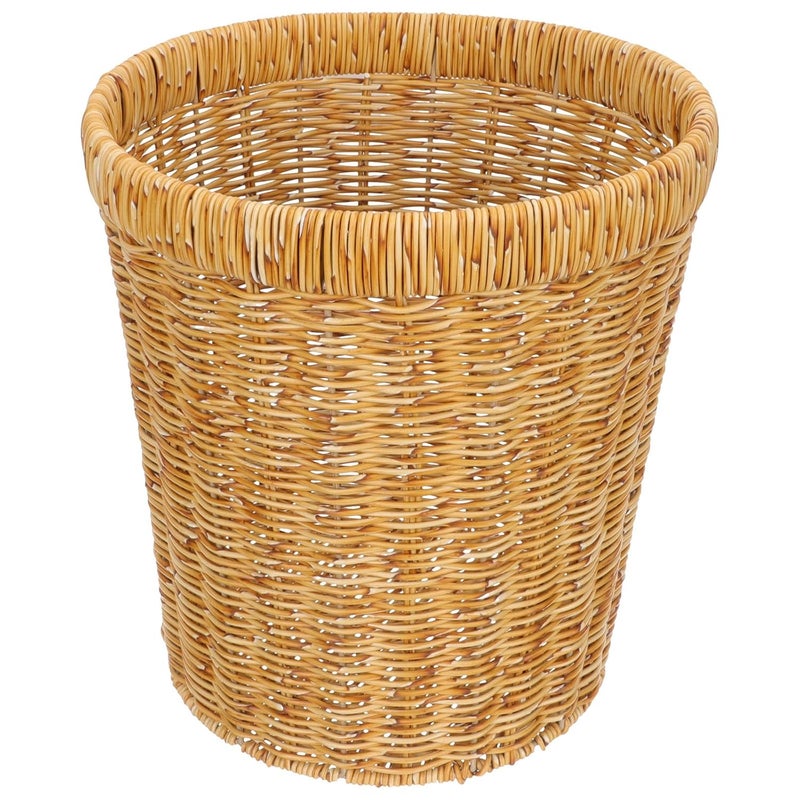 Healeved Woven Rattan Trash Basket Plastic Wastebasket for Kitchen and Bedroom, Sundries Storage Organizer, Lightweight Home Office Garbage Can - Image 1