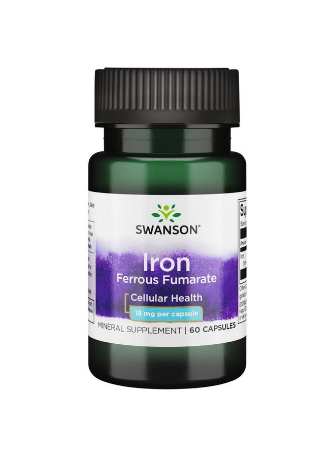 Swanson Iron (Ferrous Fumarate) - Mineral Supplement Promoting Energy Support - High-Concentration Formula Assists in Oxygen Delivery & Fatty Acid Metabolism - (60 Capsules, 18mg Each) - Image 1