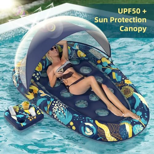 Sunikko X 3in1 Pool Floats with Canopy Cup Holder Large 73 x 48 Pool Floats Adults Heavy Duty Inflatable Lounger Raft Floating Chair with Backrest Swimming Pool Lake Beach Pool Party - Image 5