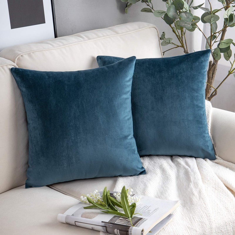 Phantoscope Pack of 2 Velvet Decorative Throw Decorative Pillow Cover Soft Solid Square Cushion Case for Couch Dark Blue 18 x 18 inches 45 x 45 cm - Image 1