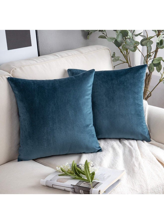 Phantoscope Pack of 2 Velvet Decorative Throw Decorative Pillow Cover Soft Solid Square Cushion Case for Couch Dark Blue 18 x 18 inches 45 x 45 cm - Image 2