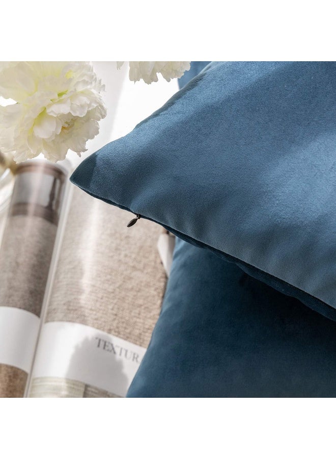 Phantoscope Pack of 2 Velvet Decorative Throw Decorative Pillow Cover Soft Solid Square Cushion Case for Couch Dark Blue 18 x 18 inches 45 x 45 cm - Image 3