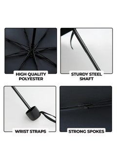 Kuber Industries Kuber Industries 3 Fold Manual Umbrella | Windproof, Sunproof & Rainproof | with Polyester Canopy, Sturdy Steel Shaft & Wrist Straps | Easy to Hold & Carry | Umbrella for Women, Men & Kids |Black  - Image 3