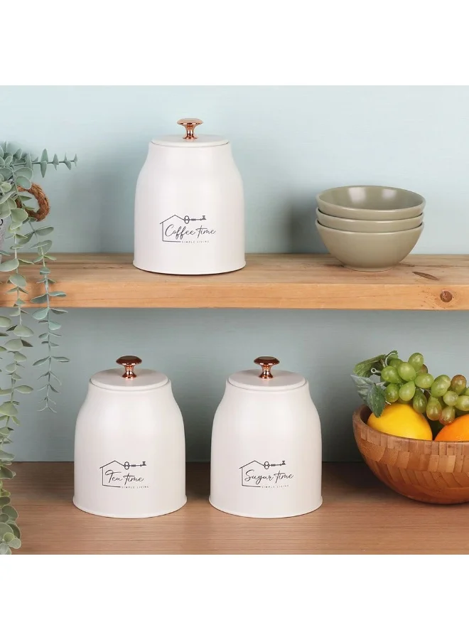 DANUBE HOME Adrian 3-Piece Metal Storage Jar Set Beige 1000ml – Durable, Airtight & Stylish Food Storage Containers, Perfect for Kitchen Organization, Pantry, and Home Storage