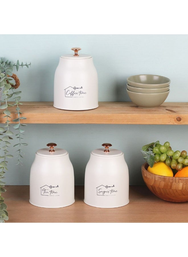 DANUBE HOME Adrian 3-Piece Metal Storage Jar Set Beige 1000ml – Durable, Airtight & Stylish Food Storage Containers, Perfect for Kitchen Organization, Pantry, and Home Storage  - Image 1