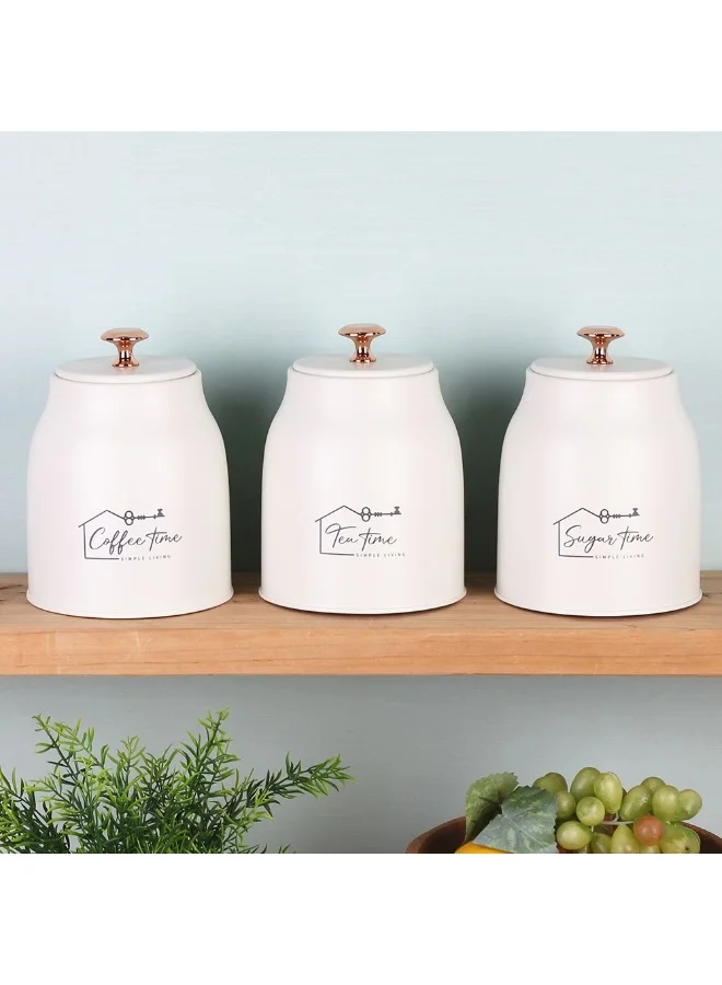 DANUBE HOME Adrian 3-Piece Metal Storage Jar Set Beige 1000ml – Durable, Airtight & Stylish Food Storage Containers, Perfect for Kitchen Organization, Pantry, and Home Storage