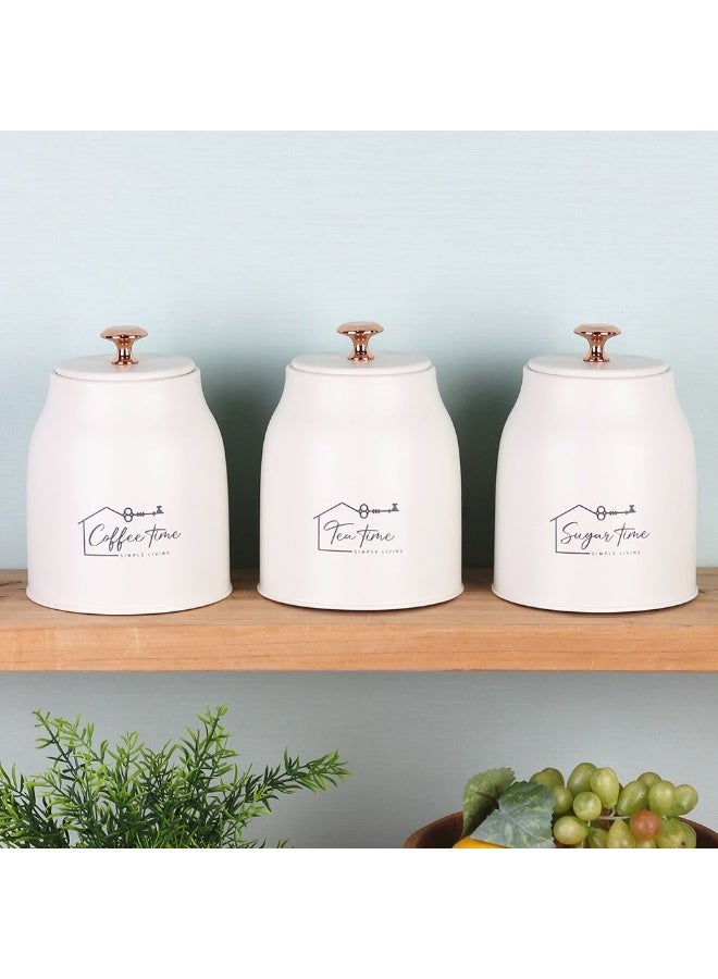 DANUBE HOME Adrian 3-Piece Metal Storage Jar Set Beige 1000ml – Durable, Airtight & Stylish Food Storage Containers, Perfect for Kitchen Organization, Pantry, and Home Storage  - Image 2