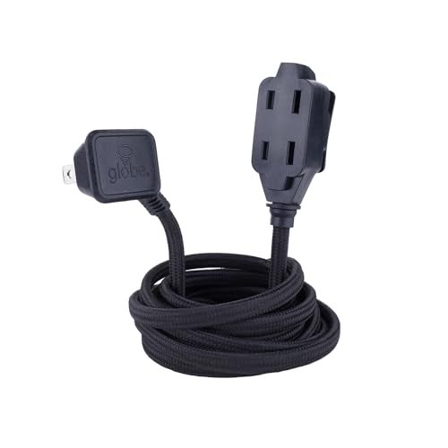Globe Electric 22810 9ft Fabric Extension Cord, 3 Polarized Outlets, Right Angle Plug, 125 Volts, Black, Home and Office Decor, Modern Electronic Accessories, Indoor Flexible Power Cable - Image 1