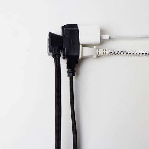 Globe Electric 22810 9ft Fabric Extension Cord, 3 Polarized Outlets, Right Angle Plug, 125 Volts, Black, Home and Office Decor, Modern Electronic Accessories, Indoor Flexible Power Cable - Image 2