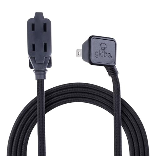 Globe Electric 22810 9ft Fabric Extension Cord, 3 Polarized Outlets, Right Angle Plug, 125 Volts, Black, Home and Office Decor, Modern Electronic Accessories, Indoor Flexible Power Cable - Image 5