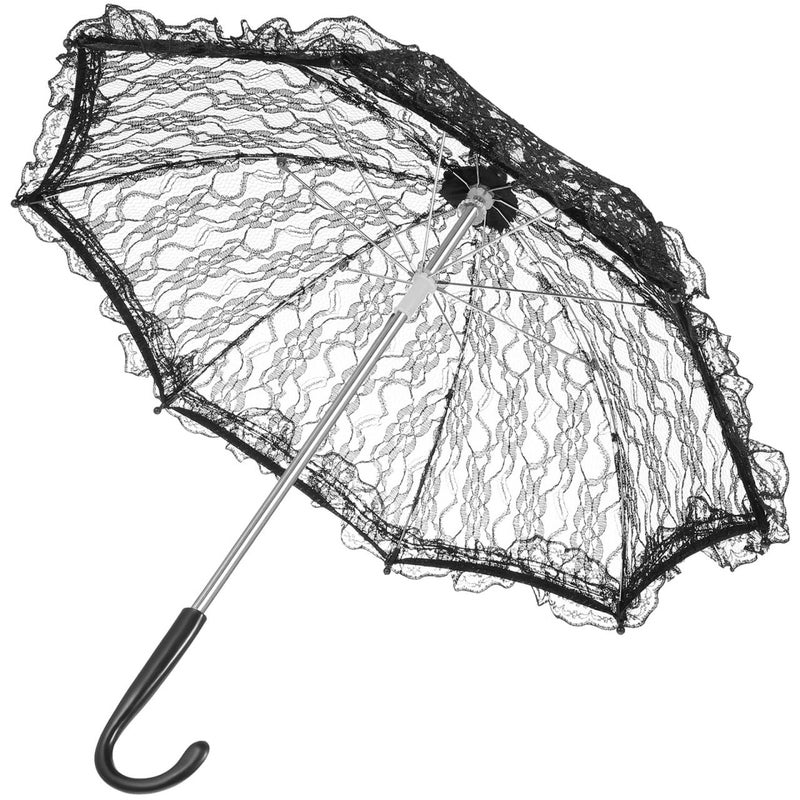 VICASKY Lace Umbrellas for Tea Party Umbrella Women Wedding Guests White Accessories Parasol Parisol Paper Weddings Decor Mini Party 16.5x18 inch Photography Prop Small Craft Bride Black - Image 1