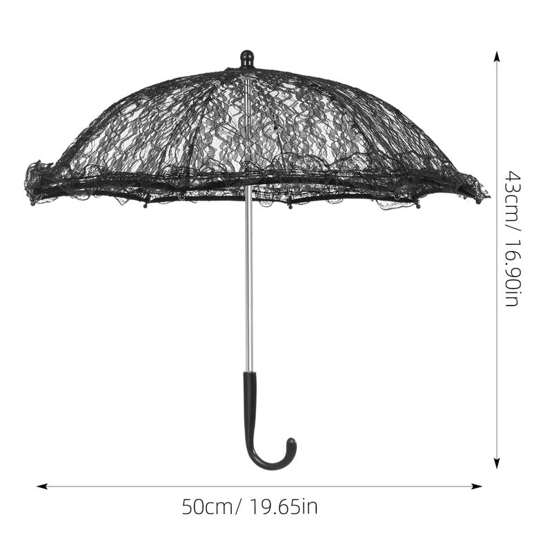 VICASKY Lace Umbrellas for Tea Party Umbrella Women Wedding Guests White Accessories Parasol Parisol Paper Weddings Decor Mini Party 16.5x18 inch Photography Prop Small Craft Bride Black - Image 5
