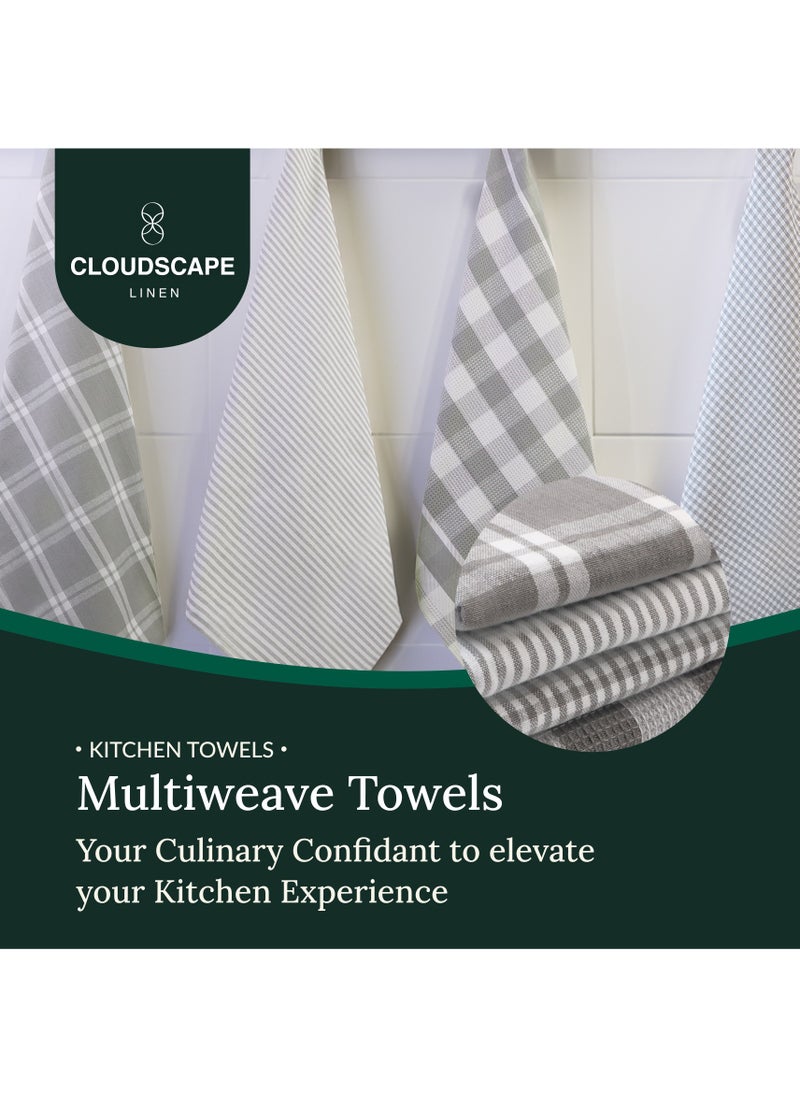 Cloud Scape Linen Multiweave 100% Cotton Kitchen Towels Set- Pack of 4,18x 28 inches - Highly Absorbent and Quick Dry, Grey  - Image 2