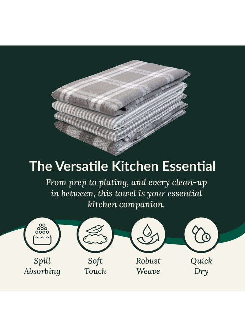 Cloud Scape Linen Multiweave 100% Cotton Kitchen Towels Set- Pack of 4,18x 28 inches - Highly Absorbent and Quick Dry, Grey  - Image 3