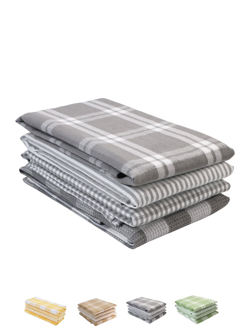 Cloud Scape Linen Multiweave 100% Cotton Kitchen Towels Set- Pack of 4,18x 28 inches - Highly Absorbent and Quick Dry, Grey  - Image 1