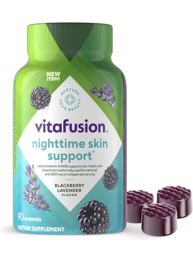 Vitafusion Nighttime Skin Support (1), Beauty Supplement With Retinol (Vitamin A Rae), Collagen & Bedtime Botanicals, Blackberry Lavender Flavor, 90 Count - Image 1