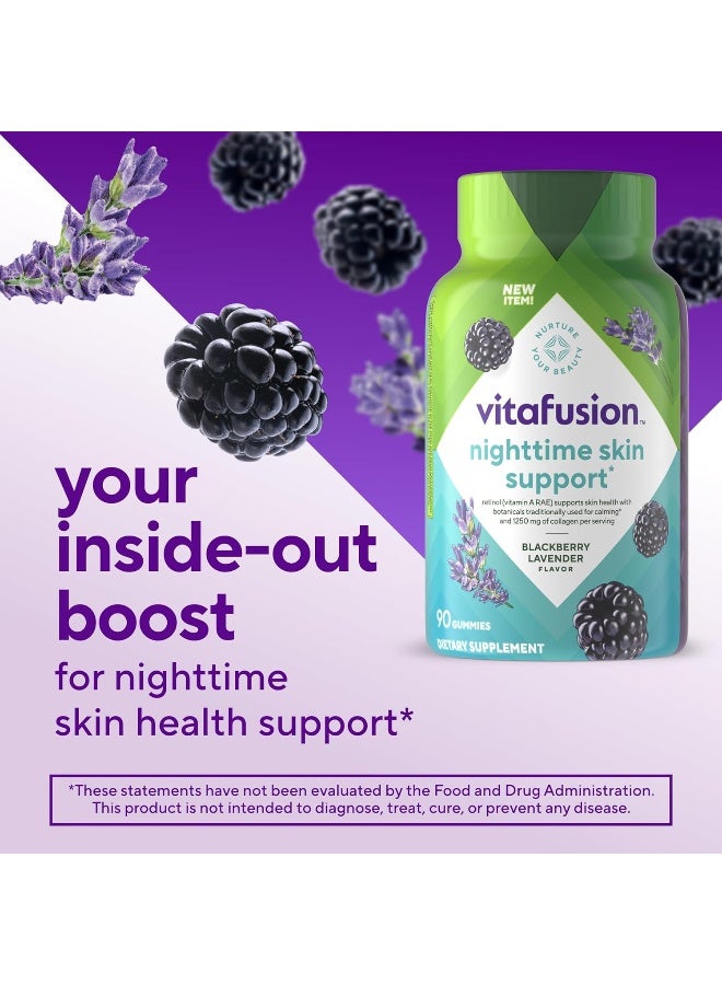 Vitafusion Nighttime Skin Support (1), Beauty Supplement With Retinol (Vitamin A Rae), Collagen & Bedtime Botanicals, Blackberry Lavender Flavor, 90 Count - Image 2
