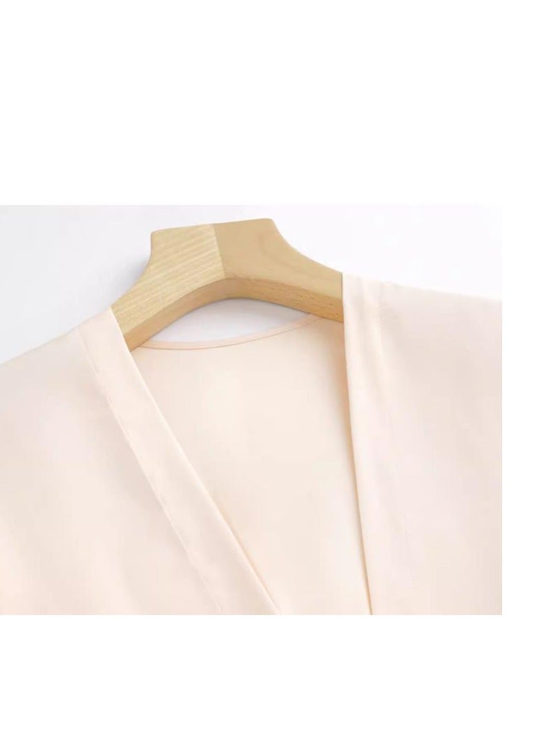 Pajama Women's Ice Silk Five Piece Set With High-End Feel And Chest Cushion Silk Home Suit Set - Image 5