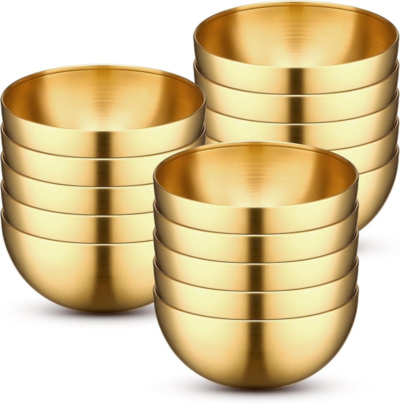 Nuogo نوغو 15 قطعة أوعية خلط ذهبية معدنية من الفولاذ المقاوم للصدأ لوعاء الحساء للمطبخ سلطة فواكه وجبة خفيفة مقبلات حبوب نودلز سكر تقديم طهي خبز تحضير 59 بوصة - Image 1