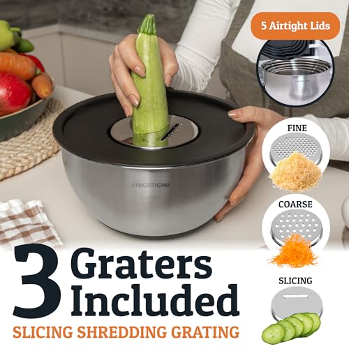 Priority Chef Stainless Steel Mixing Bowls with Lids Set, 3 Grater Attachments, Airtight Lids, Non-Slip Silicone Base Mixing Bowl Set, Large Prep Metal Mixing Bowls for Kitchen, Black - Image 4