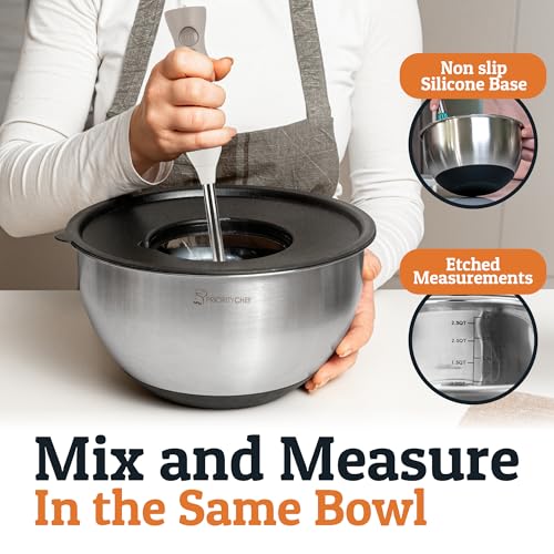 Priority Chef Stainless Steel Mixing Bowls with Lids Set, 3 Grater Attachments, Airtight Lids, Non-Slip Silicone Base Mixing Bowl Set, Large Prep Metal Mixing Bowls for Kitchen, Black - Image 3