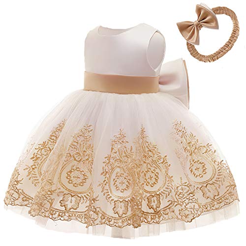AIMJCHLD Little Baby Girls Christmas Dresses Kids Toddler Formal Easter Ball Gown Birthday Pageant Dress 2T 3T (White Gold,100) - Image 2