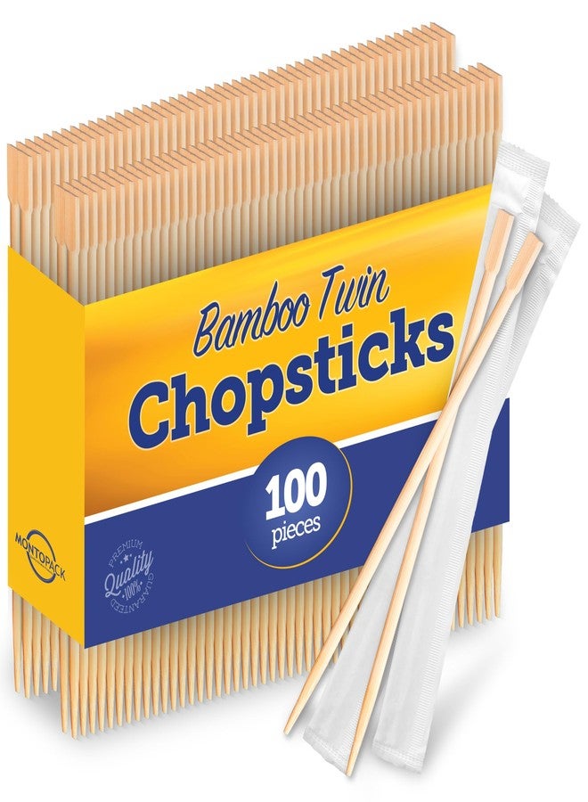MontoPack Individually Wrapped Twin Chopsticks | Bulk 100 Pack Disposable Wooden Chopsticks | Chinese Bamboo Splinter-Free Party Utensil for Sushi, Rice, Noodles & All Asian, Japanese, Korean Dishes - Image 1