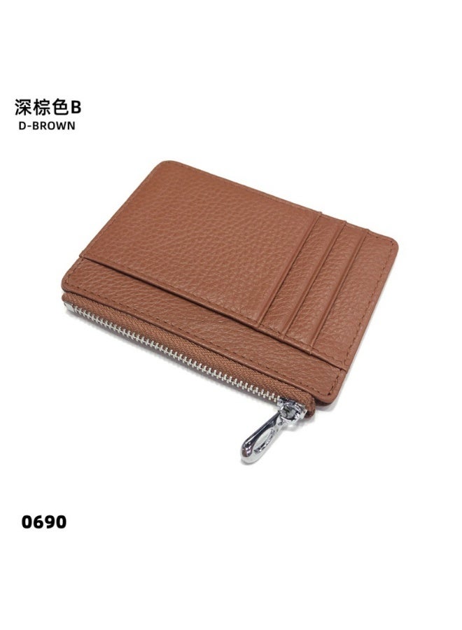 xozgdovg Ultra-Thin Genuine Leather Zipper Coin Purse Card Holder Fashionable Large Capacity Double-Sided Bank Card And Document Holder 4-2 dark Brown B 