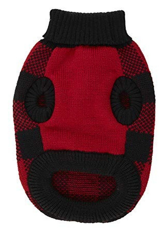 AL A&L Red Christmas Dog Sweater, British Plaid Knitted Xmas Holiday Festive Turtleneck Buffalo Pet Sweater for Dogs, Medium M 14" Back Length - Image 3