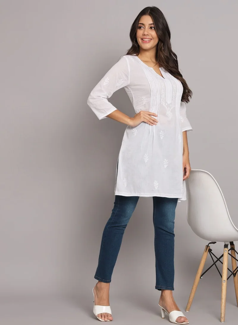 Alaya Hand Embroidered Chikankari Cotton Straight Pleated Tunic-AL1948