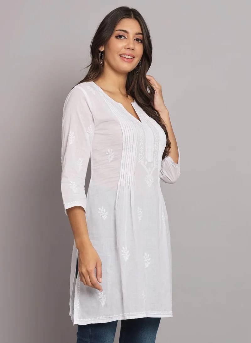 Alaya Hand Embroidered Chikankari Cotton Straight Pleated Tunic-AL1948