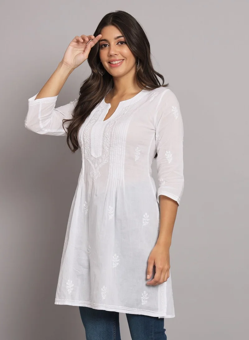 Alaya Hand Embroidered Chikankari Cotton Straight Pleated Tunic-AL1948