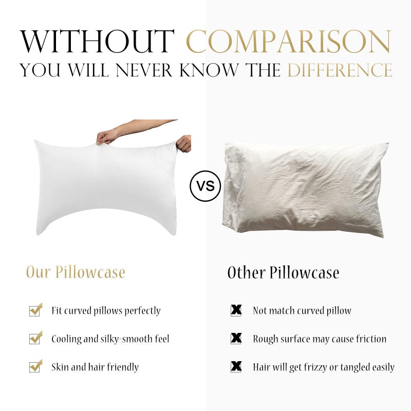 ELIBABA Cooling Side Sleeper Pillow Cases - Curved Rayon Derived from Bamboo Pillowcase Cover- Breathable Cool Silky Soft Pillowcase for Hot Sleepers Hair and Skin, Queen Size 1 Piece, 20 * 30 Inches White - Image 2