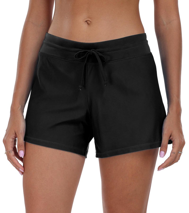ChinFun Board Shorts Women's Swimswear Tankini Swim Briefs Side Split Swimsuit Bottom Waistband Stretch Boardshorts Beach Trunks Inner Lining Black M - Image 1