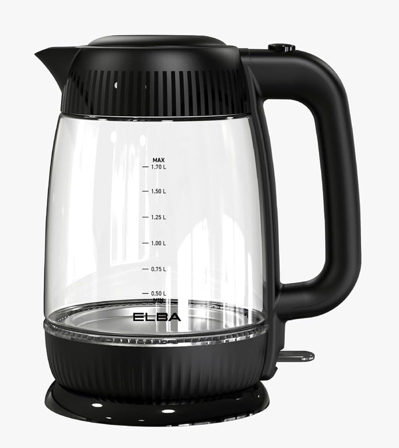 ELBA - 1.7L Electric Glass Kettle - Removable Water Filter - Boil-Dry & Overheat protection - 360° Rotational Base - Auto Shut-off - LED Indicator - Borosilicate Glass - Italian Technology