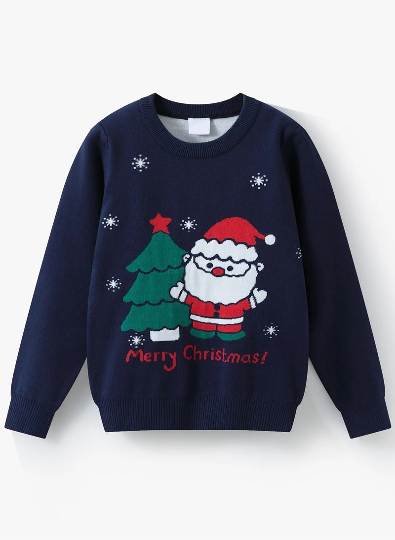 SAPS Christmas and Santa Printed Full Sleeves Pullover - Navy - Image 1