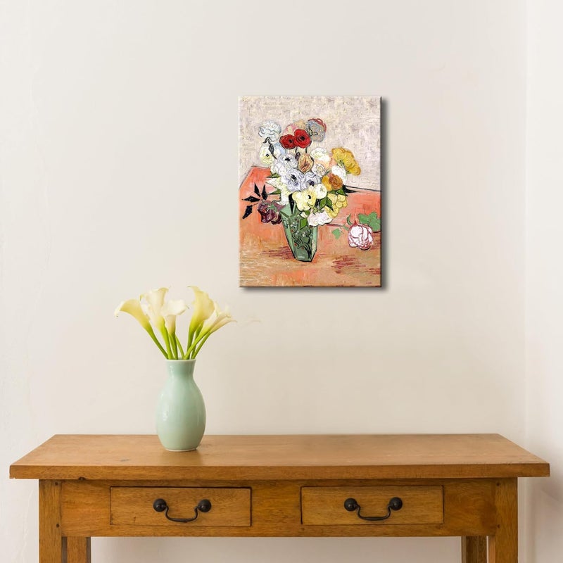 Pyradecor Abstract Flowers Canvas Prints Japanese Vase with Roses and Anemones by Vincent Van Gogh Oil Paintings Reproduction Artwork for Home Office Bedroom Decorations - Image 3