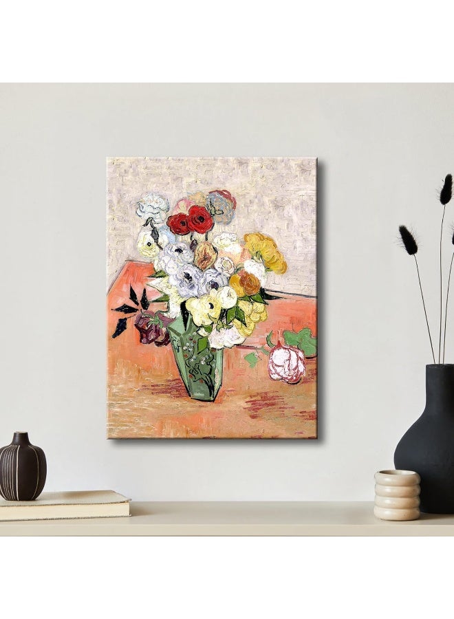 Pyradecor Abstract Flowers Canvas Prints Japanese Vase with Roses and Anemones by Vincent Van Gogh Oil Paintings Reproduction Artwork for Home Office Bedroom Decorations - Image 5