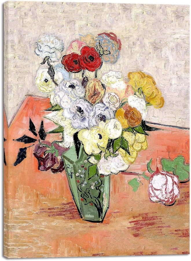 Pyradecor Abstract Flowers Canvas Prints Japanese Vase with Roses and Anemones by Vincent Van Gogh Oil Paintings Reproduction Artwork for Home Office Bedroom Decorations - Image 1
