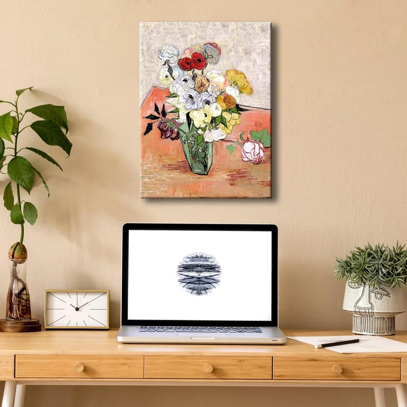 Pyradecor Abstract Flowers Canvas Prints Japanese Vase with Roses and Anemones by Vincent Van Gogh Oil Paintings Reproduction Artwork for Home Office Bedroom Decorations - Image 2