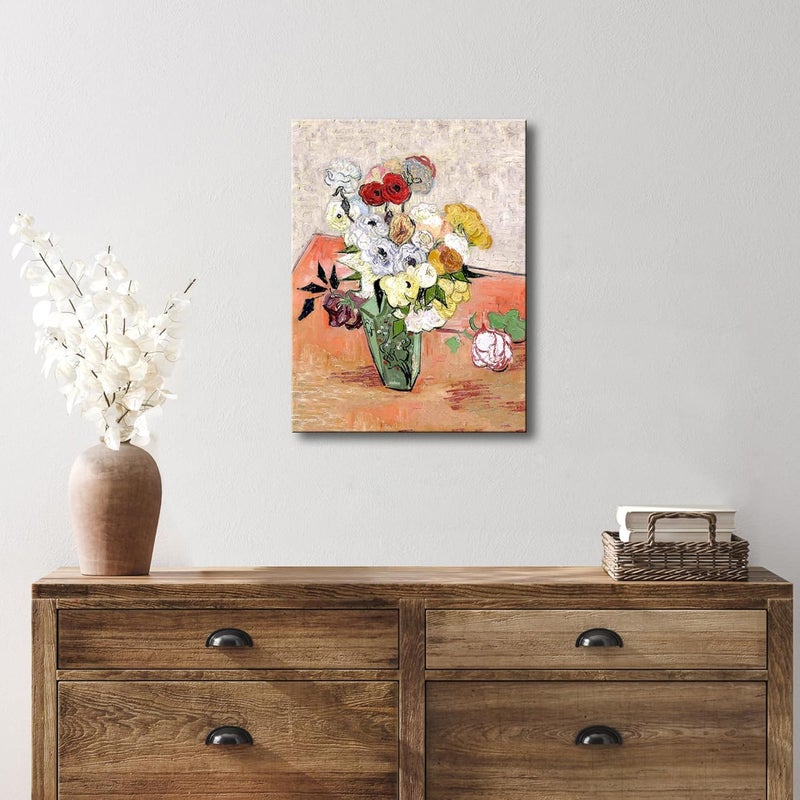 Pyradecor Abstract Flowers Canvas Prints Japanese Vase with Roses and Anemones by Vincent Van Gogh Oil Paintings Reproduction Artwork for Home Office Bedroom Decorations - Image 4