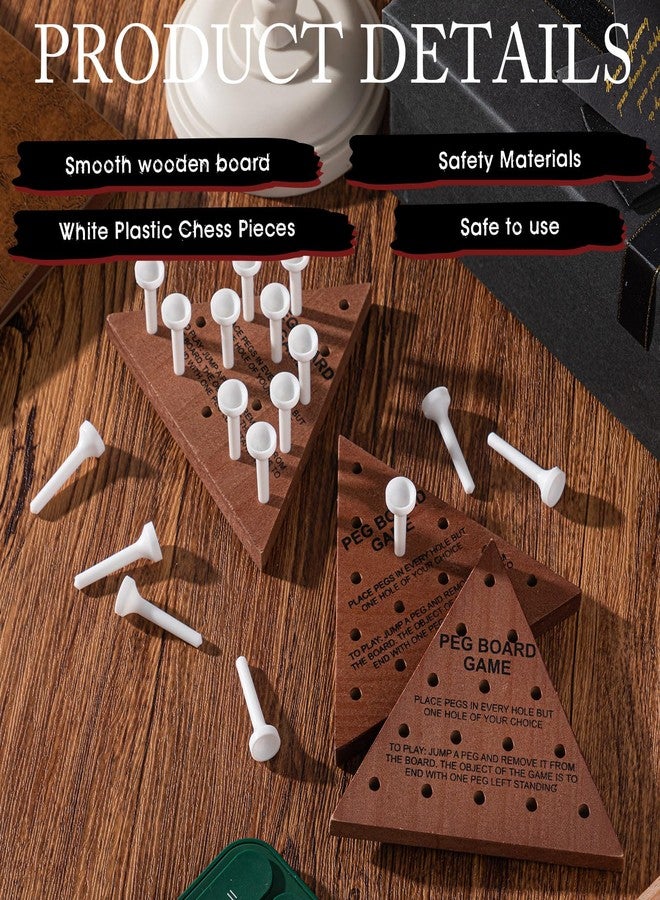 Zhanmai 3 Sets Wooden Triangle Peg, Educational Board, Travel Size, Operation Christmas Learning Puzzles (White Peg Dark Brown Board) - Image 3