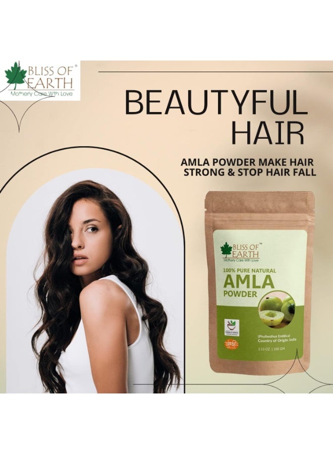 BLISS OF EARTH Amla Reetha Shikakai Bhringraj Hibiscus Powder Natural Hair Growth and Hair Mask 100gm Each Pack of 5 - Image 5