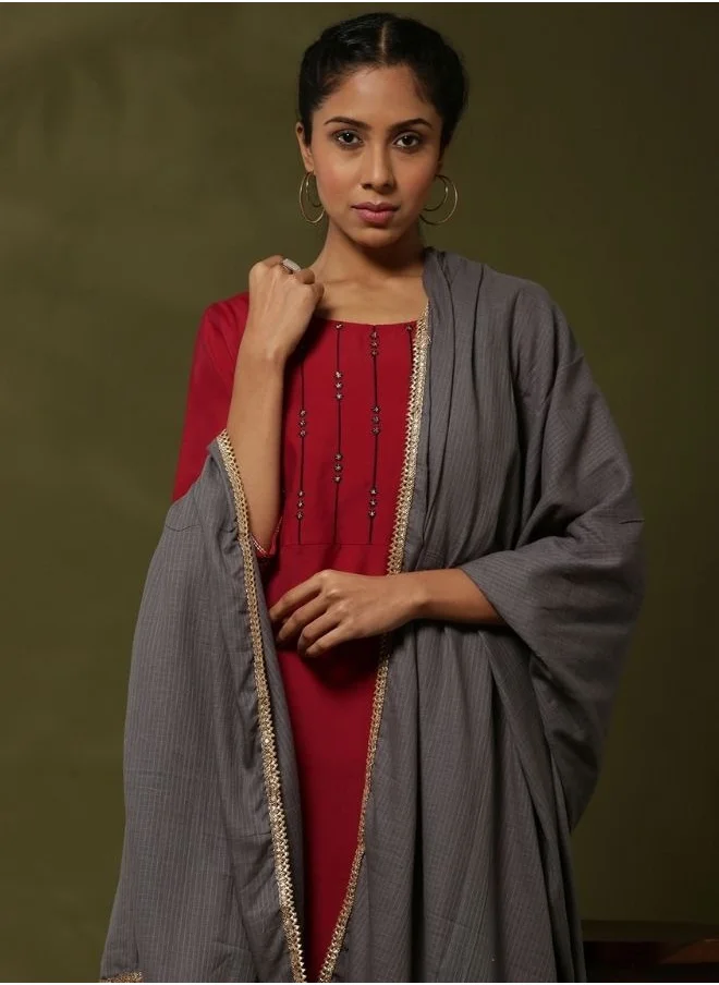 أبهشتي Embroidered 3pc kurta set with cvontrast color pant and dupatta-