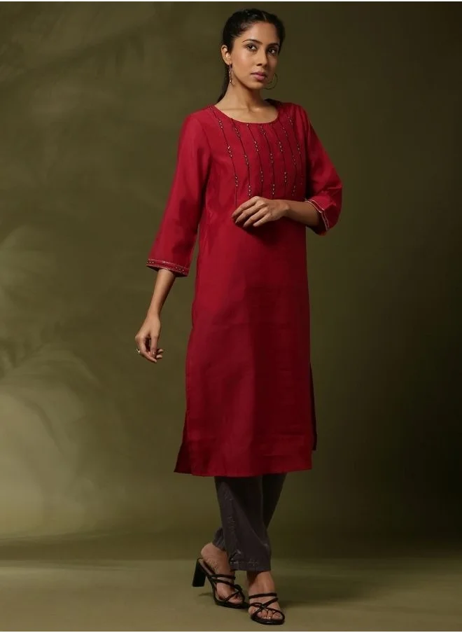 أبهشتي Embroidered 3pc kurta set with cvontrast color pant and dupatta-