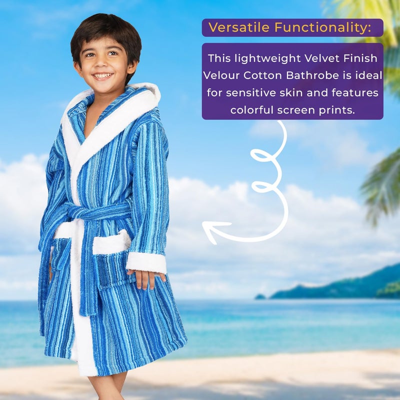 Rangoli Tonal 100% Cotton Hooded Bathrobe for Kids - Aqua, 400 GSM - Image 4